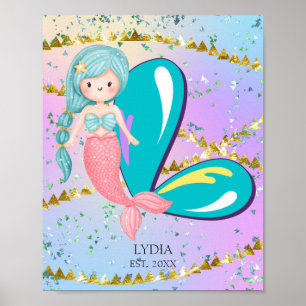 Póster Letra L Monograma Acuarela Cuta Cristales De Siren