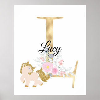 Póster Letra L monograma de nombre personalizado con pony