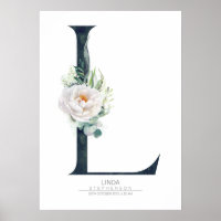 Letra L Monograma Flores Blancas y Verdor