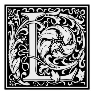 Póster Letra L Monograma medieval Art Nouveau