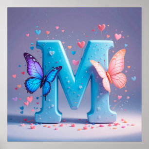 Póster Letra M Colorida con Mariposas