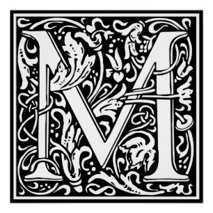 Póster Letra M Monograma medieval Art Nouveau
