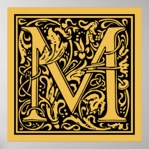 Póster Letra M Monograma Medieval Vintage Inicial