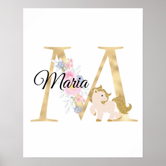 Póster letra M personalizada monograma con pony (Frente)