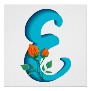 Póster Letra mayúscula E monograma floral