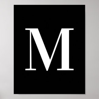 Póster Letra mayúscula M monograma blanco y negro