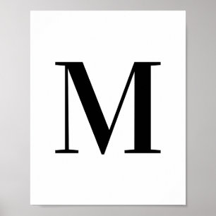 Póster Letra mayúscula M monograma negro y blanco
