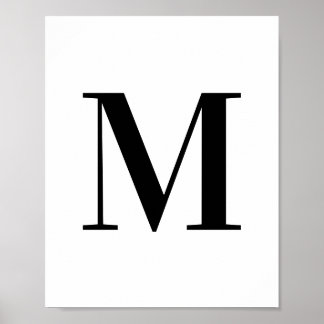 Póster Letra mayúscula M monograma negro y blanco