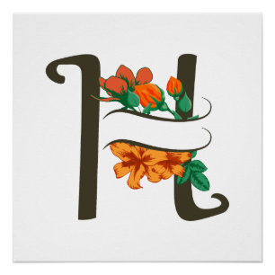 Póster Letra mayúscula Monograma floral H
