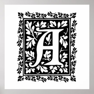 Póster Letra medieval elegante A de manuscrito iluminado