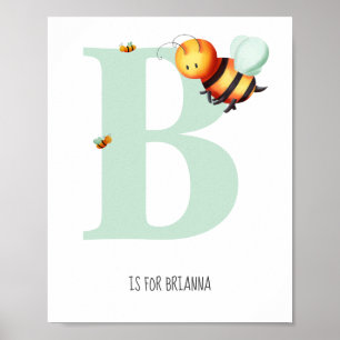 Póster Letra monograma B minúscula guardería de abeja