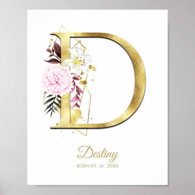 Póster Letra monograma D Relieve metalizado dorado y guar (Frente)