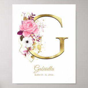 Póster Letra monograma G Relieve metalizado dorado y guar