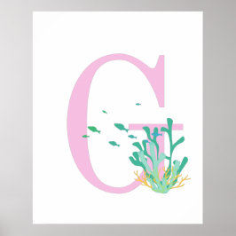 Póster Letra monogramo G Poster rosado de pescado de cora