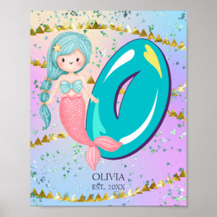 Póster Letra O Monograma Acuarela Cuta Cristales De Siren