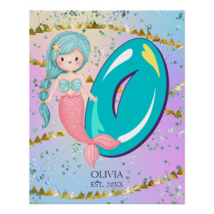 Póster Letra O Monograma Acuarela Cuta Cristales De Siren