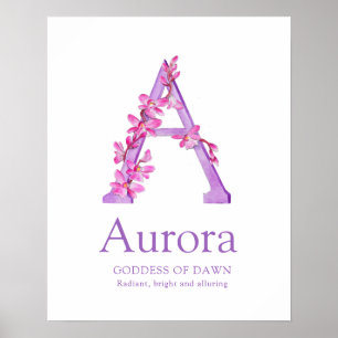 Póster Letra orquídea A Aurora nombre personalizado
