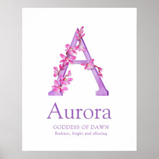 Póster Letra orquídea A nombre personalizado de Aurora