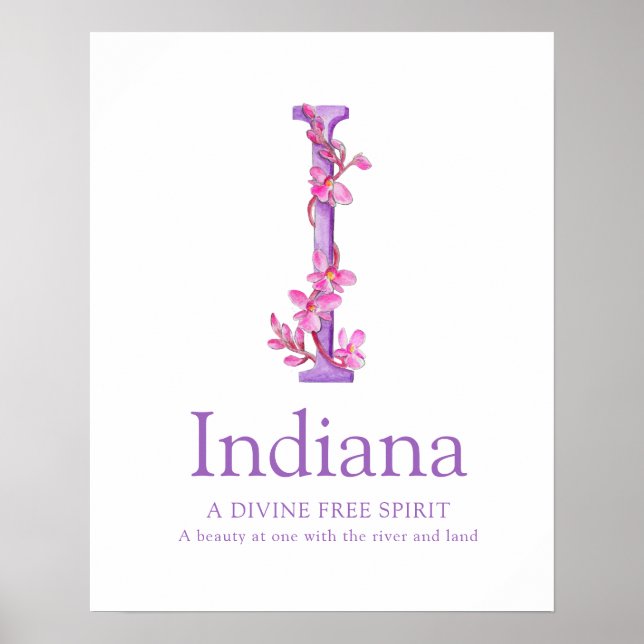 Póster Letra orquídea I nombre de cliente Indiana (Frente)