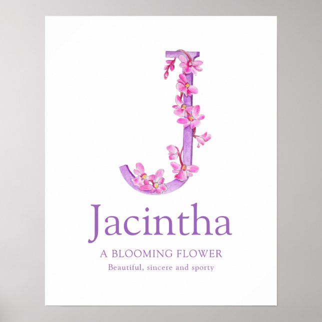 Póster Letra orquídea J Jacintha, nombre personalizado qu (Frente)