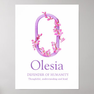 Póster Letra orquídea monograma O Nombre de Olesia signif