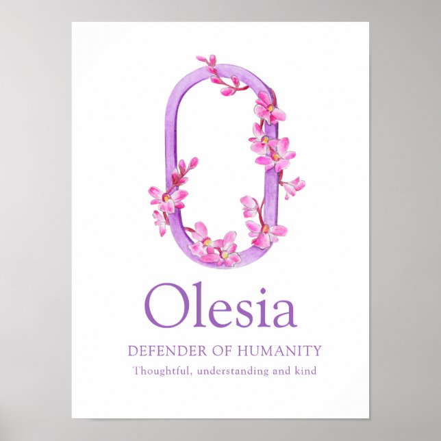 Póster Letra orquídea monograma O Nombre de Olesia signif (Frente)