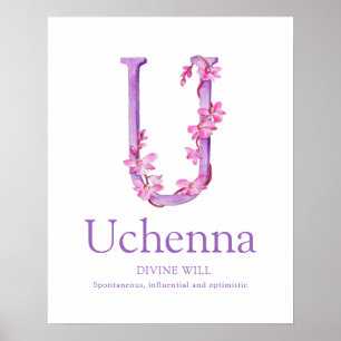 Póster Letra orquídea U Nombre personalizado de Uchenna