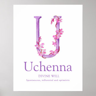Póster Letra orquídea U Nombre personalizado de Uchenna