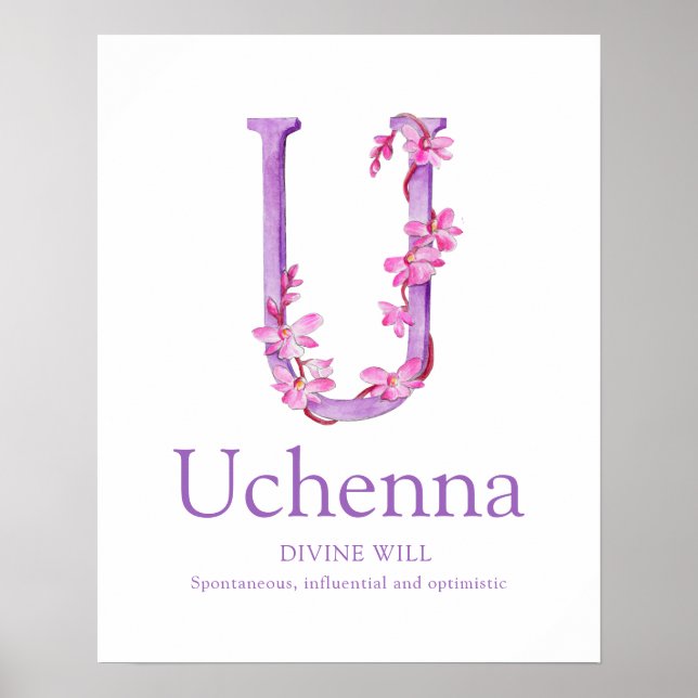 Póster Letra orquídea U Nombre personalizado de Uchenna (Frente)