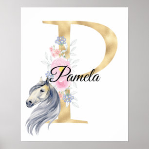 Póster Letra P monograma de nombre personalizado con caba