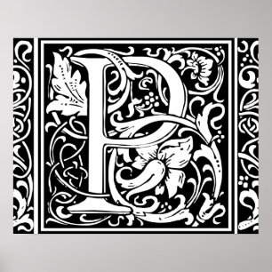 Póster Letra P Monograma Medieval Art Nouveau