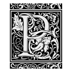 Póster Letra P Monograma Medieval Art Nouveau