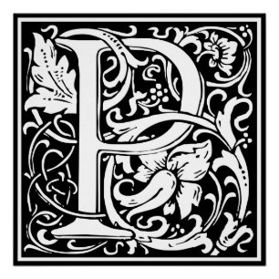 Póster Letra P Monograma Medieval Art Nouveau