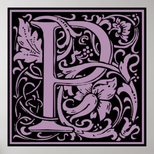 Póster Letra P Monograma Medieval Vintage Inicial