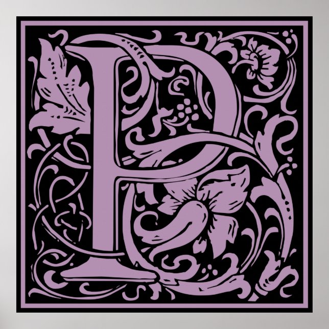 Póster Letra P Monograma Medieval Vintage Inicial (Frente)