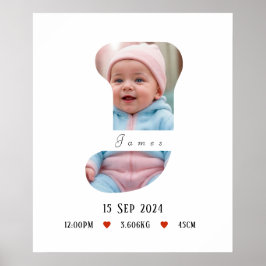 Póster Letra personalizada del alfabeto para bebés - J - 