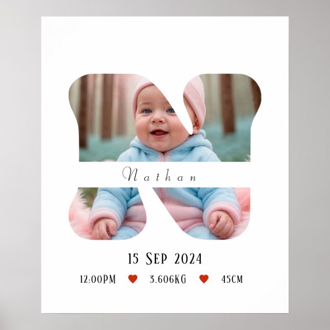 Póster Letra personalizada del alfabeto para bebés - N -  (Frente)