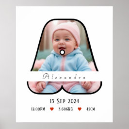 Póster Letra personalizada del bebé A con borde - Poster
