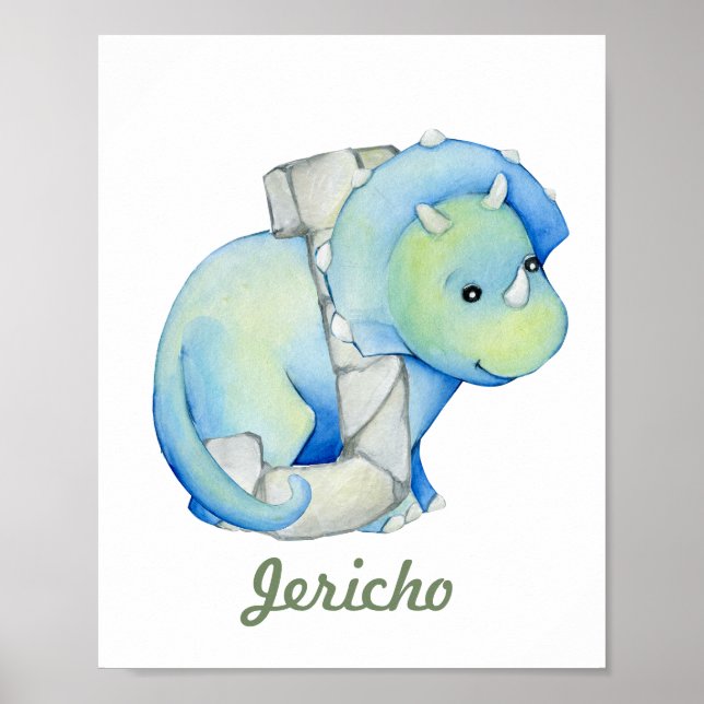 Póster Letra personalizado Baby Nursery Decor Cute Dinosa (Frente)