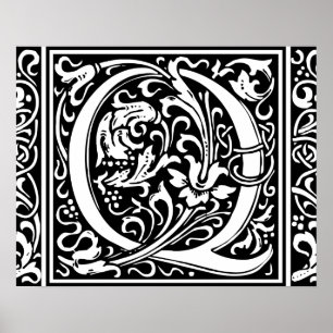 Póster Letra Q Monograma Medieval Art Nouveau