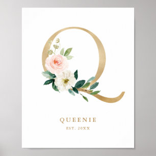 Póster Letra Q Nursera de Relieve metalizado dorado con m
