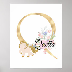 Póster Letra Q personalizada con monograma de pony