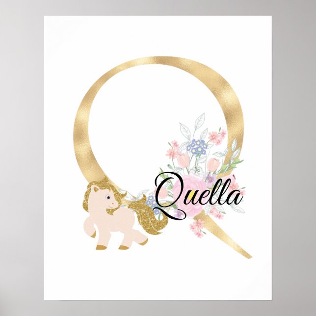 Póster Letra Q personalizada con monograma de pony (Frente)