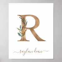 Letra R Dorada Floral Acuarela Monograma