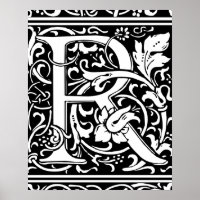Letra R Monograma Medieval Art Nouveau