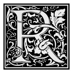 Póster Letra R Monograma medieval Art Nouveau