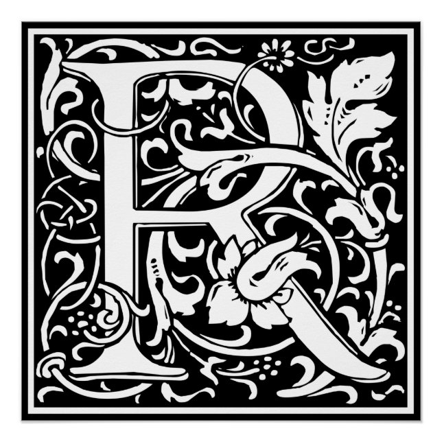 Póster Letra R Monograma medieval Art Nouveau (Anverso)