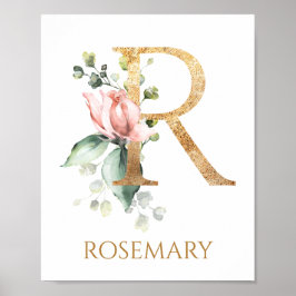 Póster Letra R Monograma rosa rosa Poster de enfermería