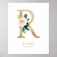 Letra R Rubor Monograma Floral Nursera de Relieve
