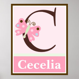 Póster Letra rosa mariposa y nombre Wall Art Poster